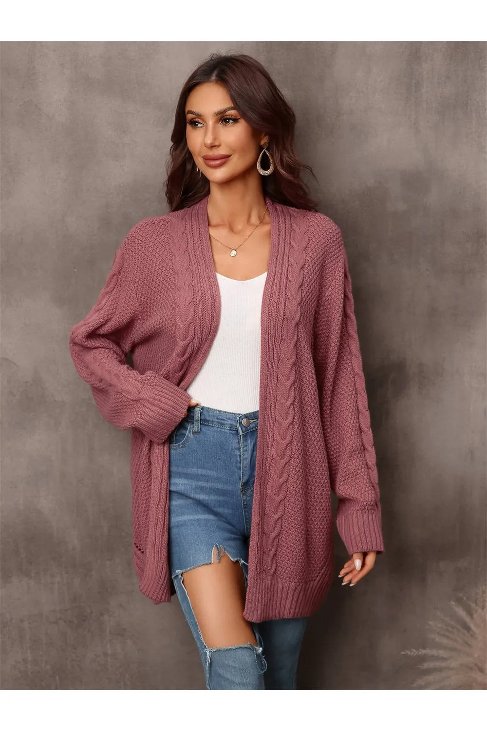 Warm Fall Mixed Knit Open Front Longline Cardigan