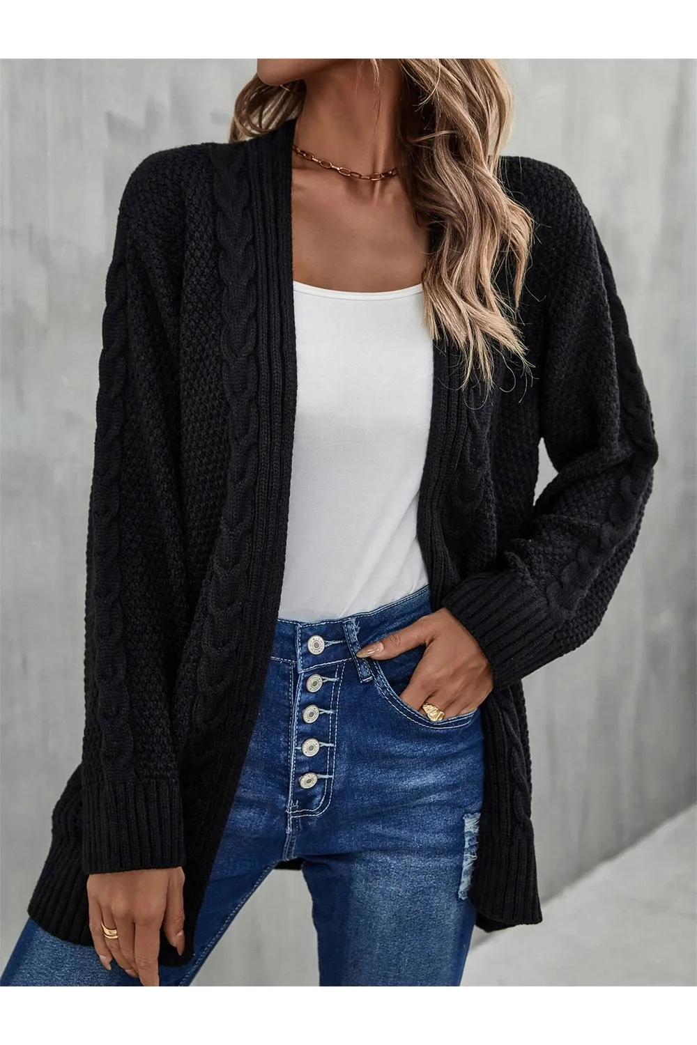 Warm Fall Mixed Knit Open Front Longline Cardigan