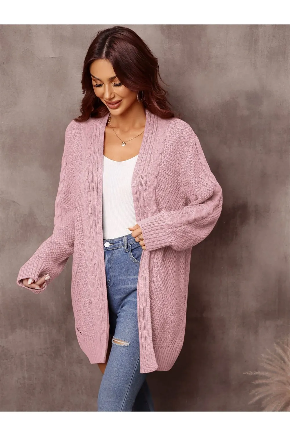 Warm Fall Mixed Knit Open Front Longline Cardigan