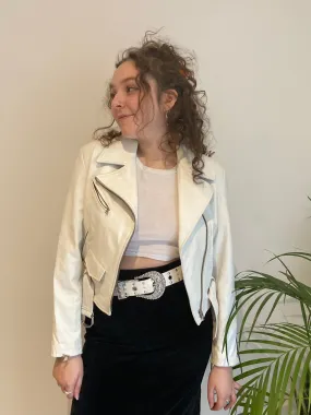 White Leather Biker Jacket (XS-S)