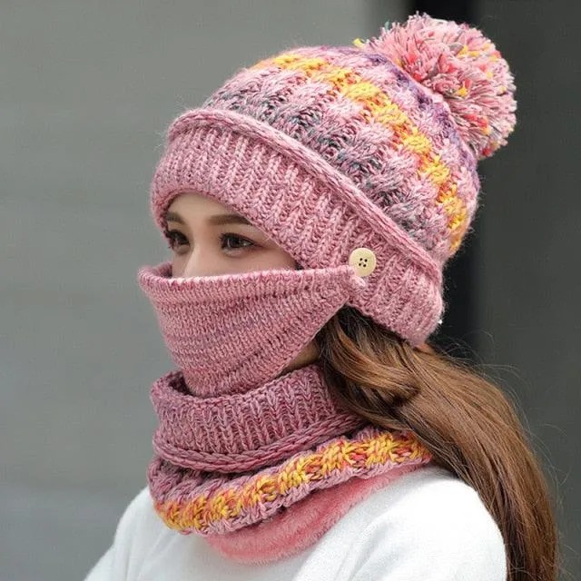 Winter women's Mask Balaclava Hat | Scarf Thick Warm Fleece | Inside Knitted Hat Scarf | Winter Hats