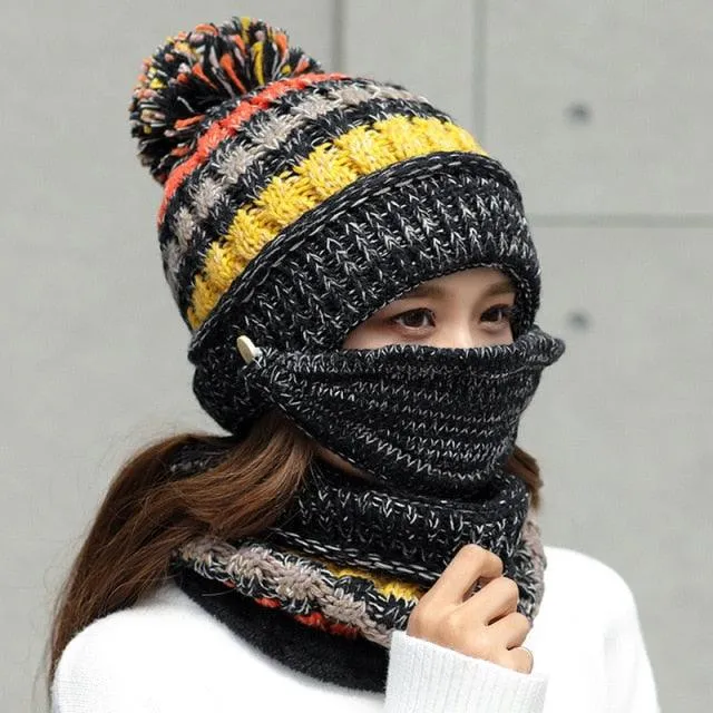 Winter women's Mask Balaclava Hat | Scarf Thick Warm Fleece | Inside Knitted Hat Scarf | Winter Hats