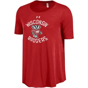 Wisconsin Badgers Under Armour WOMEN Red HeatGear Loose Soft Anti-Odor T-Shirt