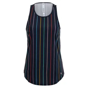 Women`s Cross Court Loose and Long Tennis Tank India Ink and Rainbow Stripe