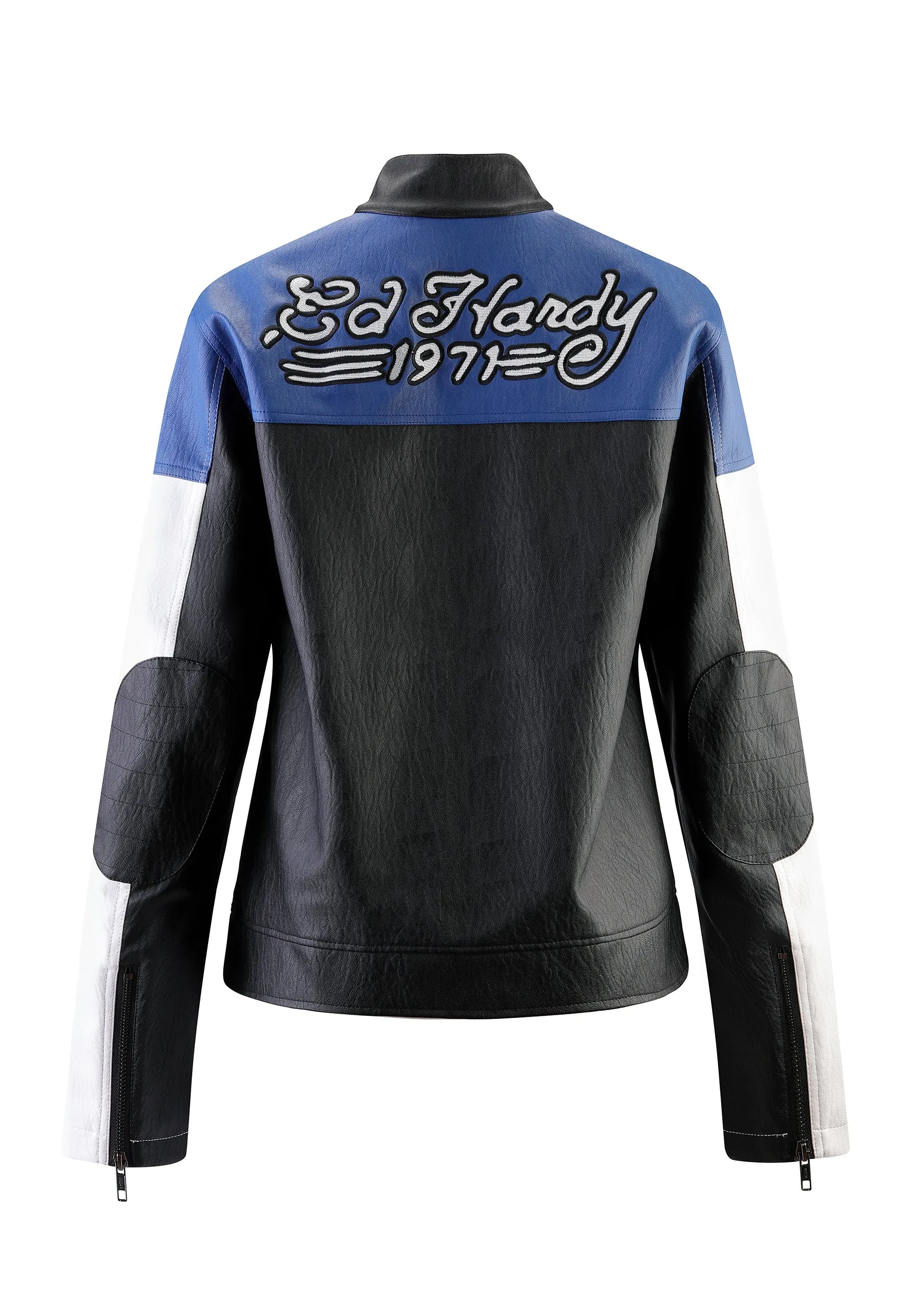 Womens ED-1971 Moto Biker Jacket- Black/Blue/White