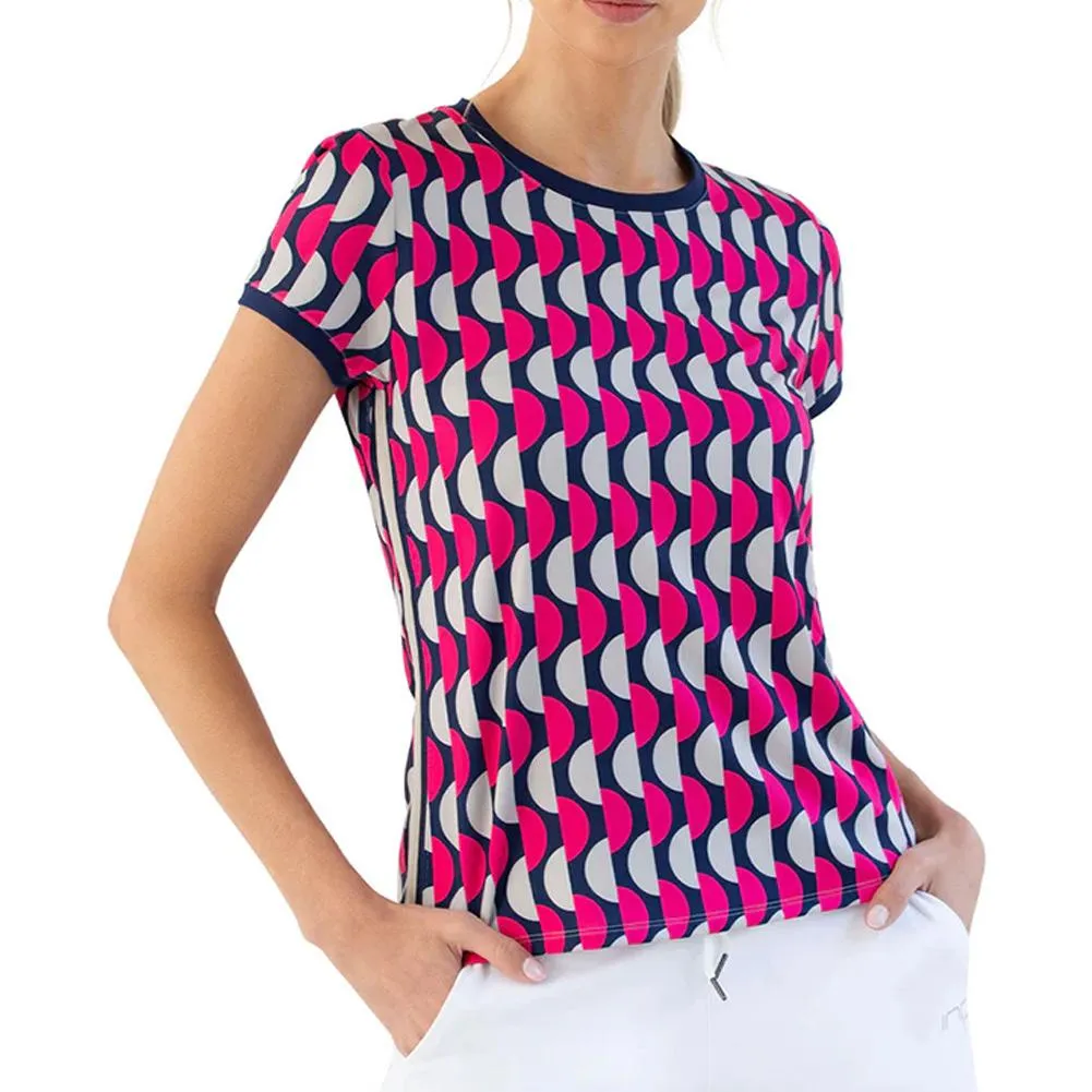 Women`s Harper Crew Neck Tennis Top Geo Print and Ink