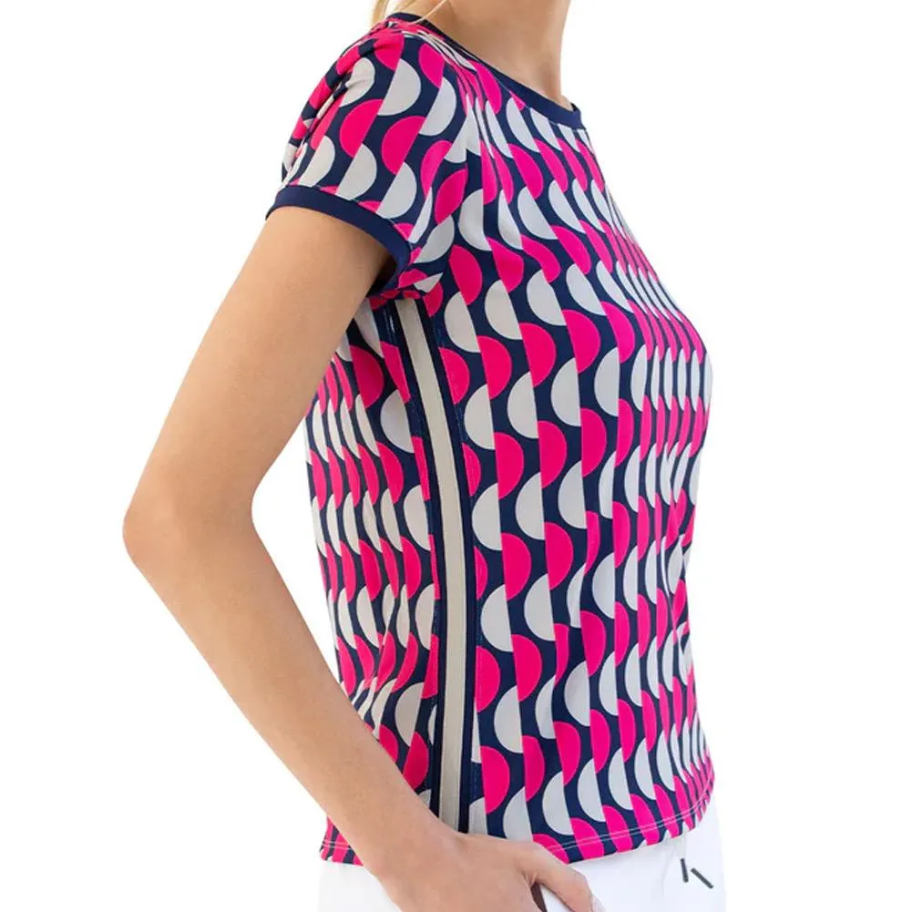 Women`s Harper Crew Neck Tennis Top Geo Print and Ink