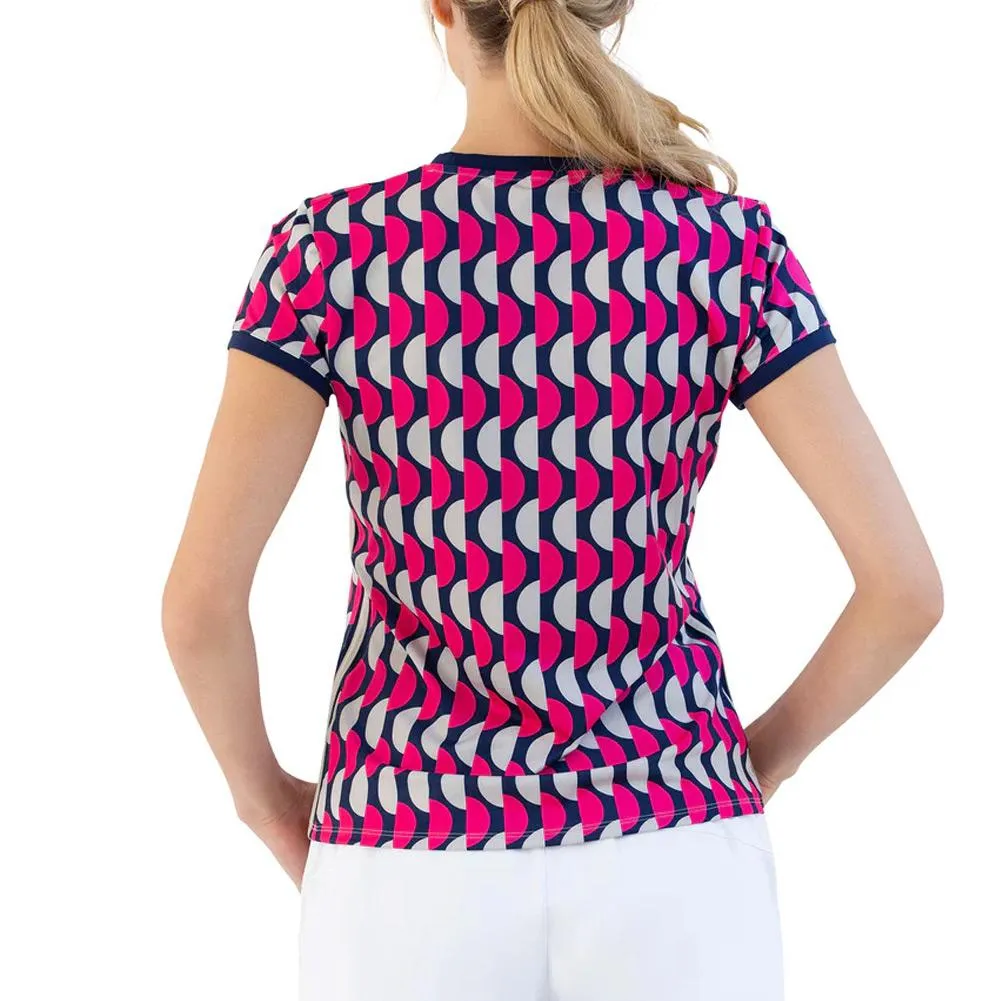 Women`s Harper Crew Neck Tennis Top Geo Print and Ink