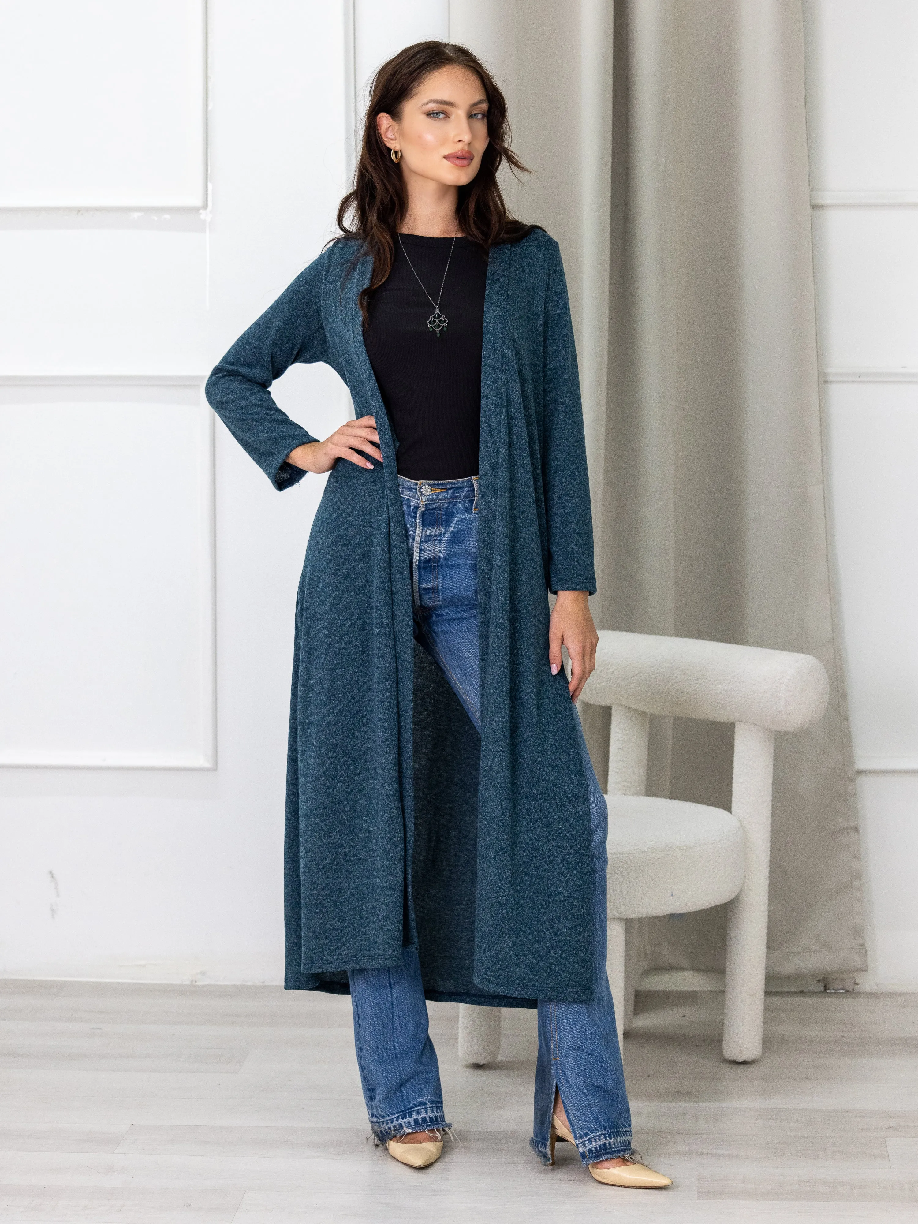 Womens Long Duster Open Front Knit Cardigan