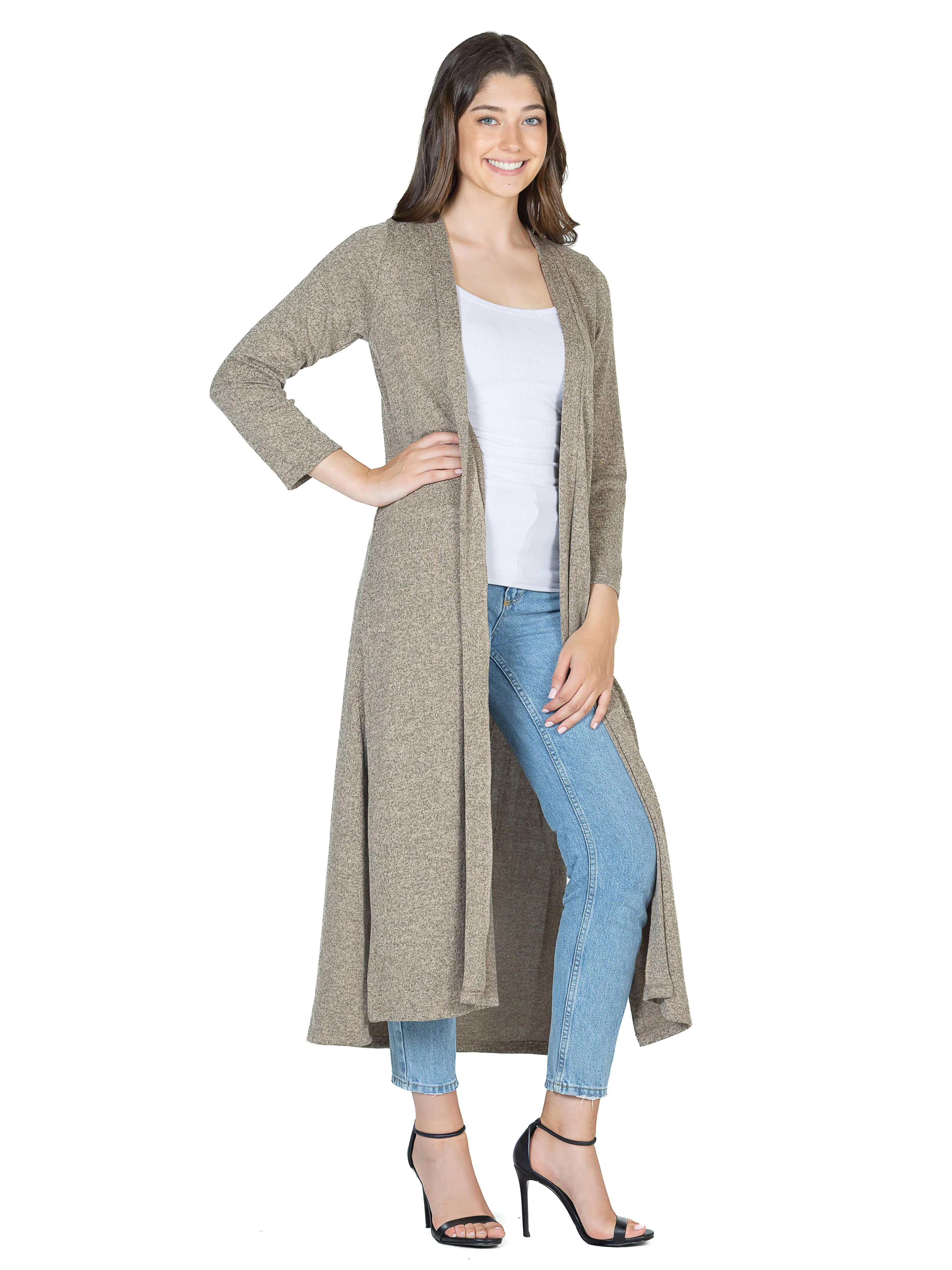 Womens Long Duster Open Front Knit Cardigan