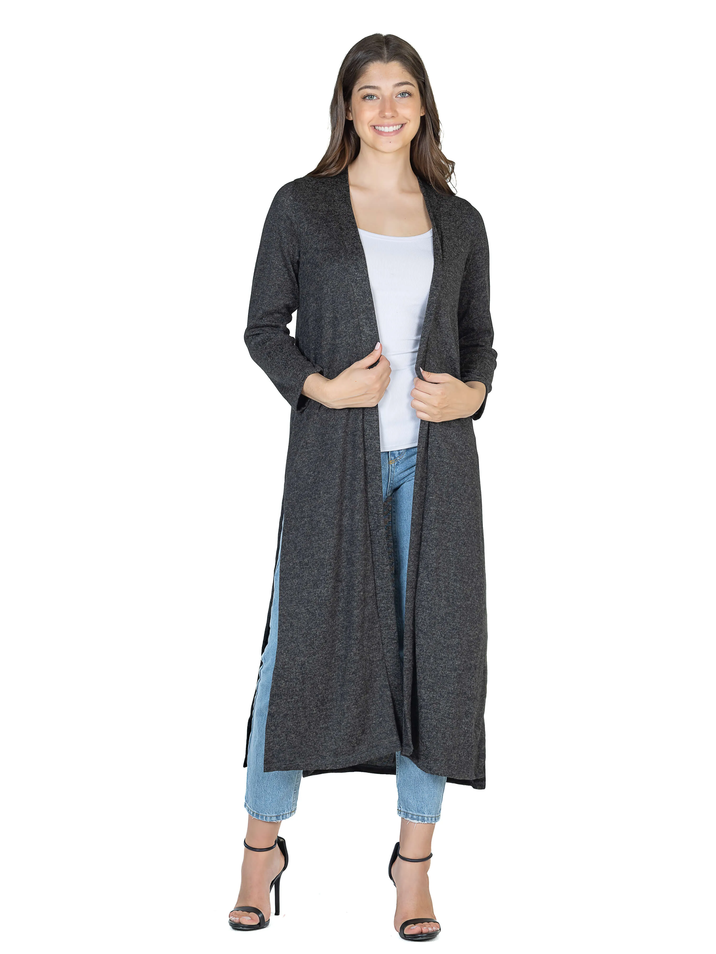 Womens Long Duster Open Front Knit Cardigan