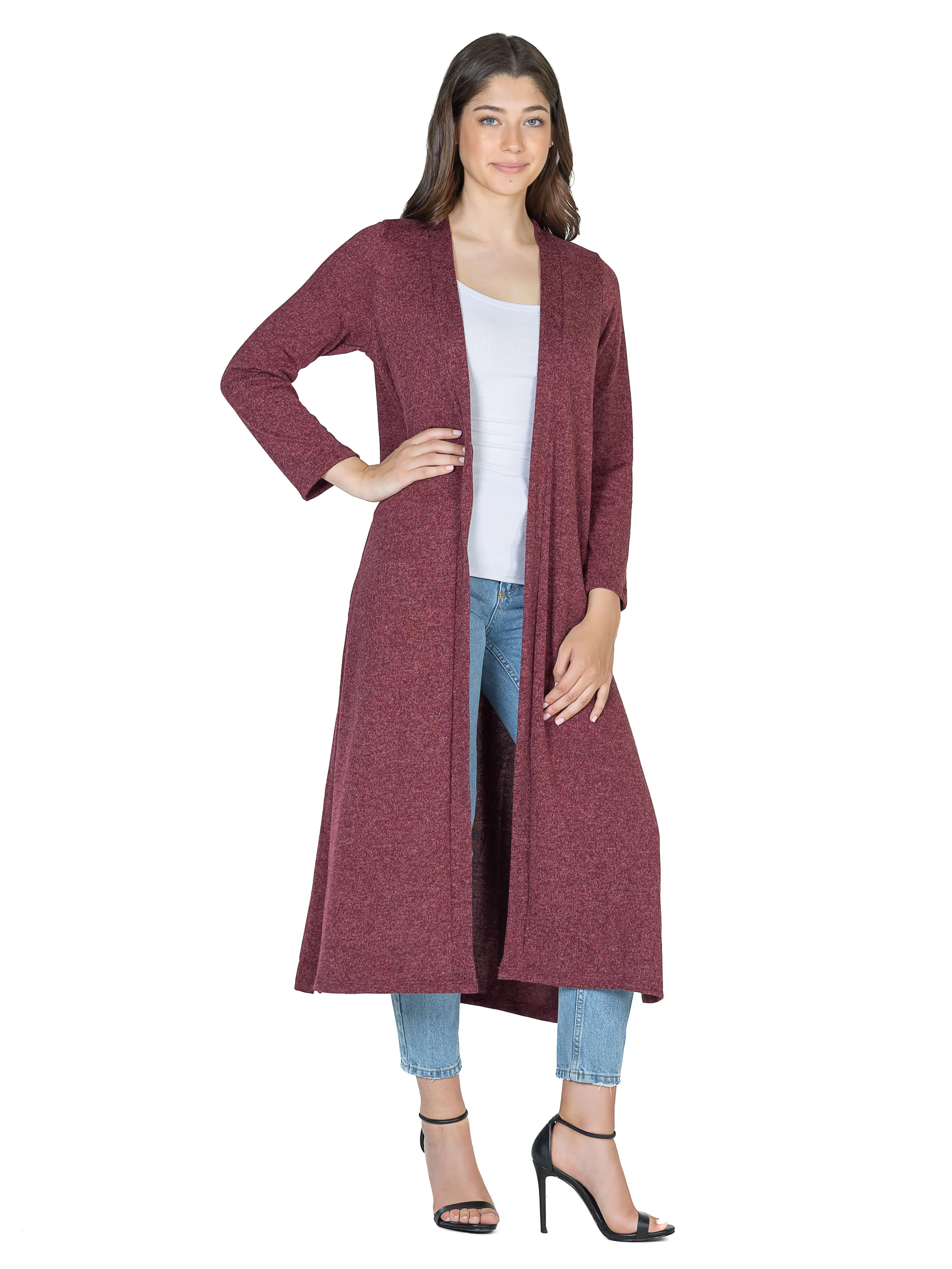 Womens Long Duster Open Front Knit Cardigan