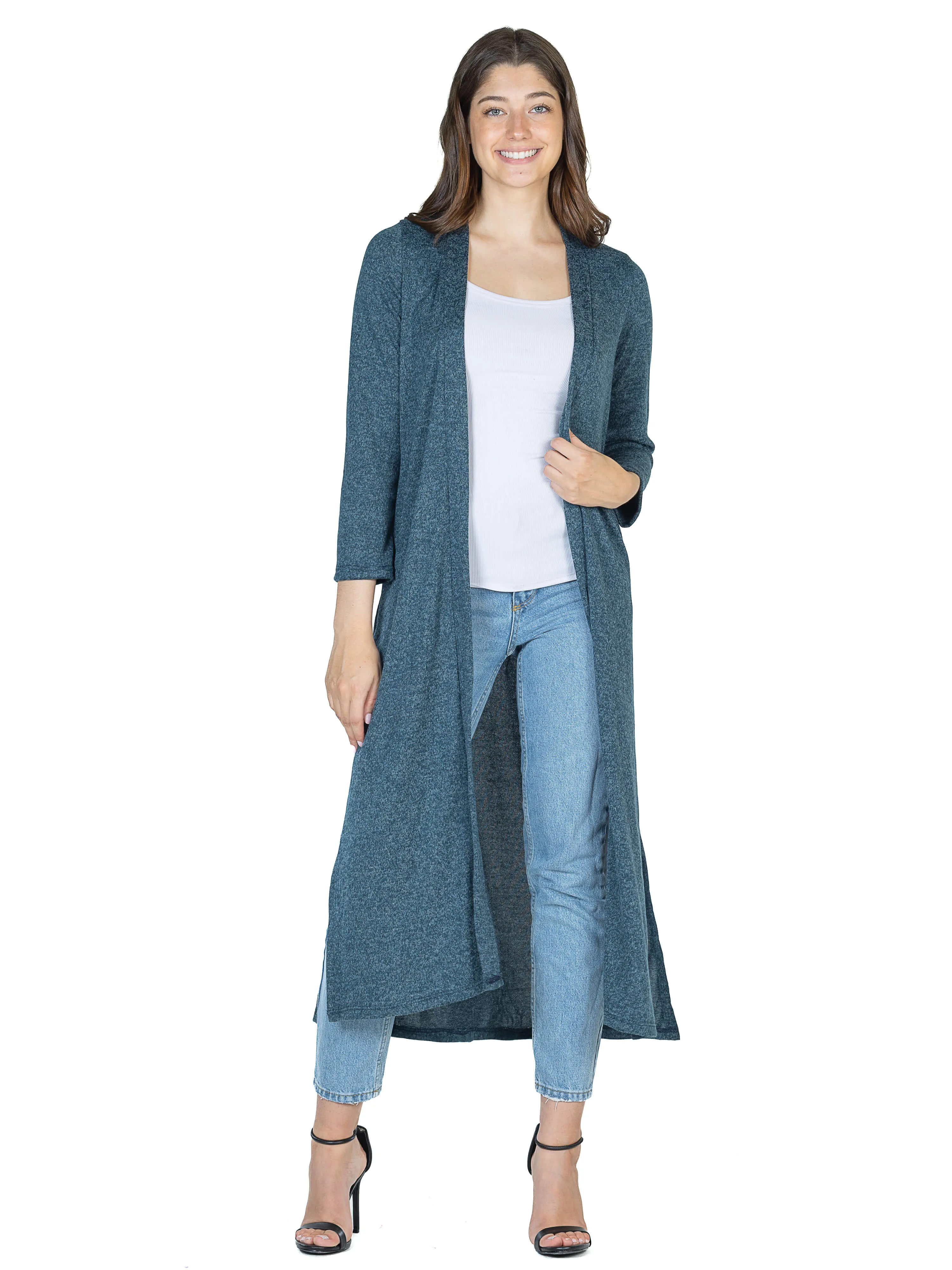 Womens Long Duster Open Front Knit Cardigan