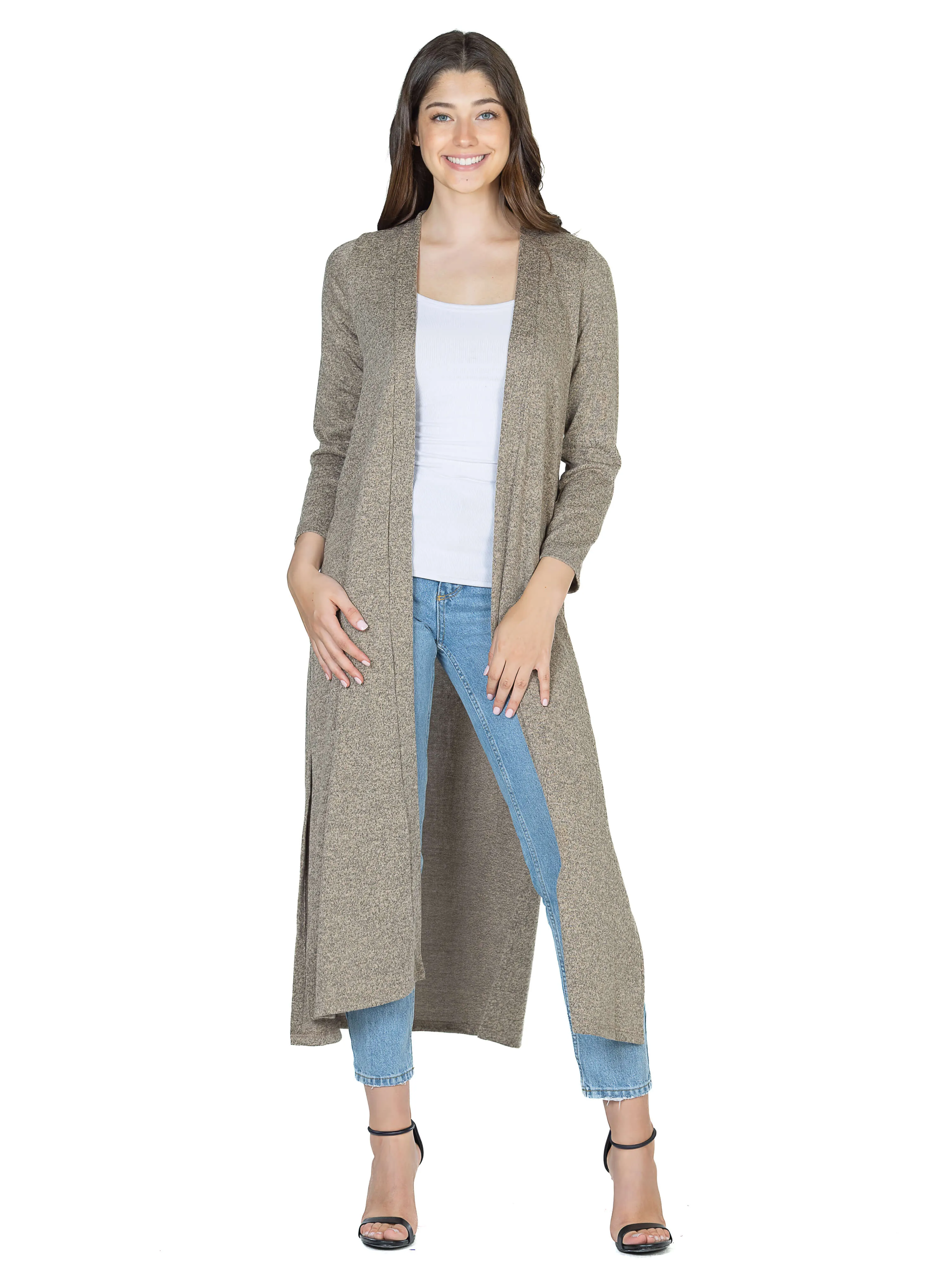 Womens Long Duster Open Front Knit Cardigan