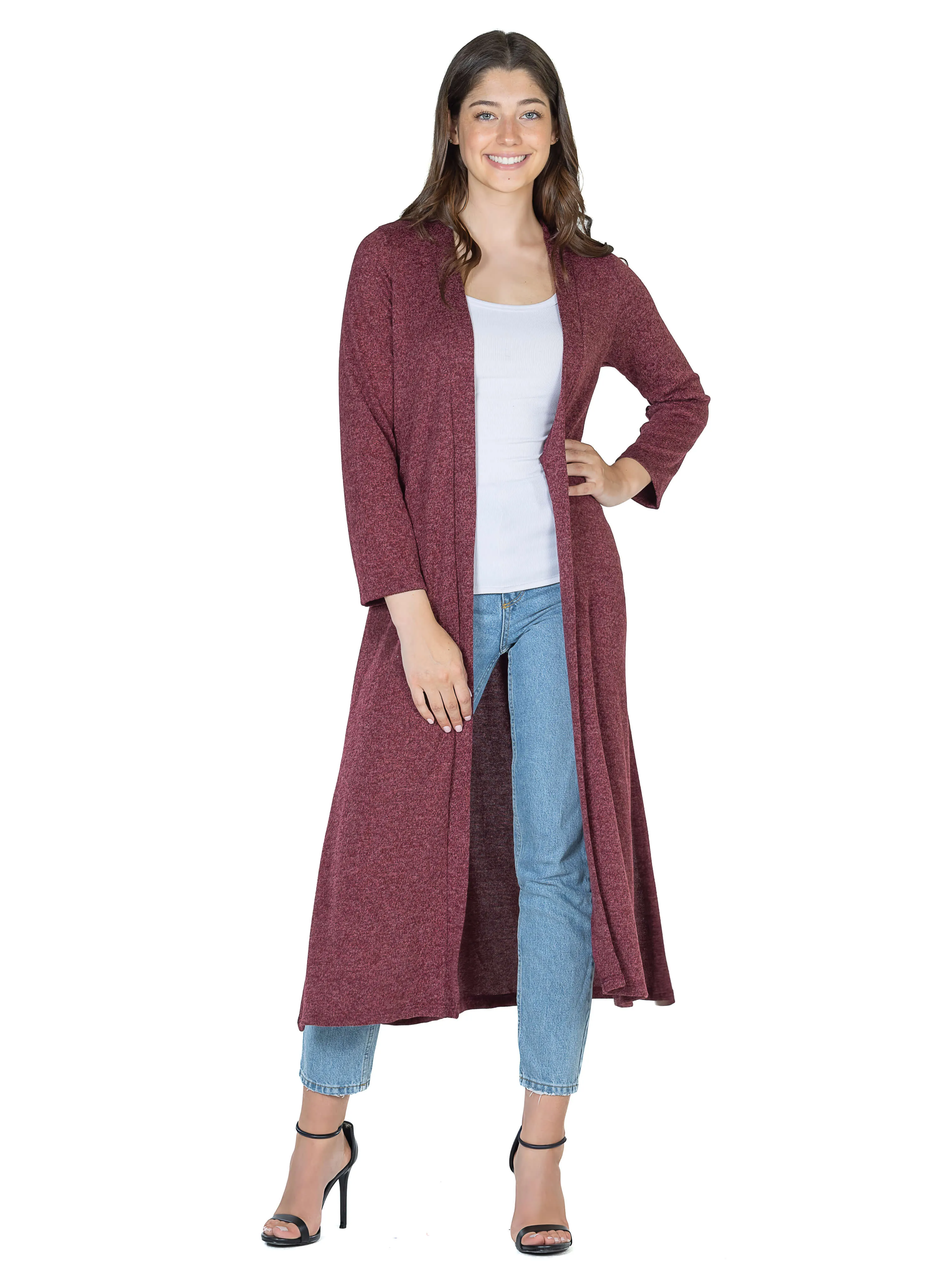 Womens Long Duster Open Front Knit Cardigan