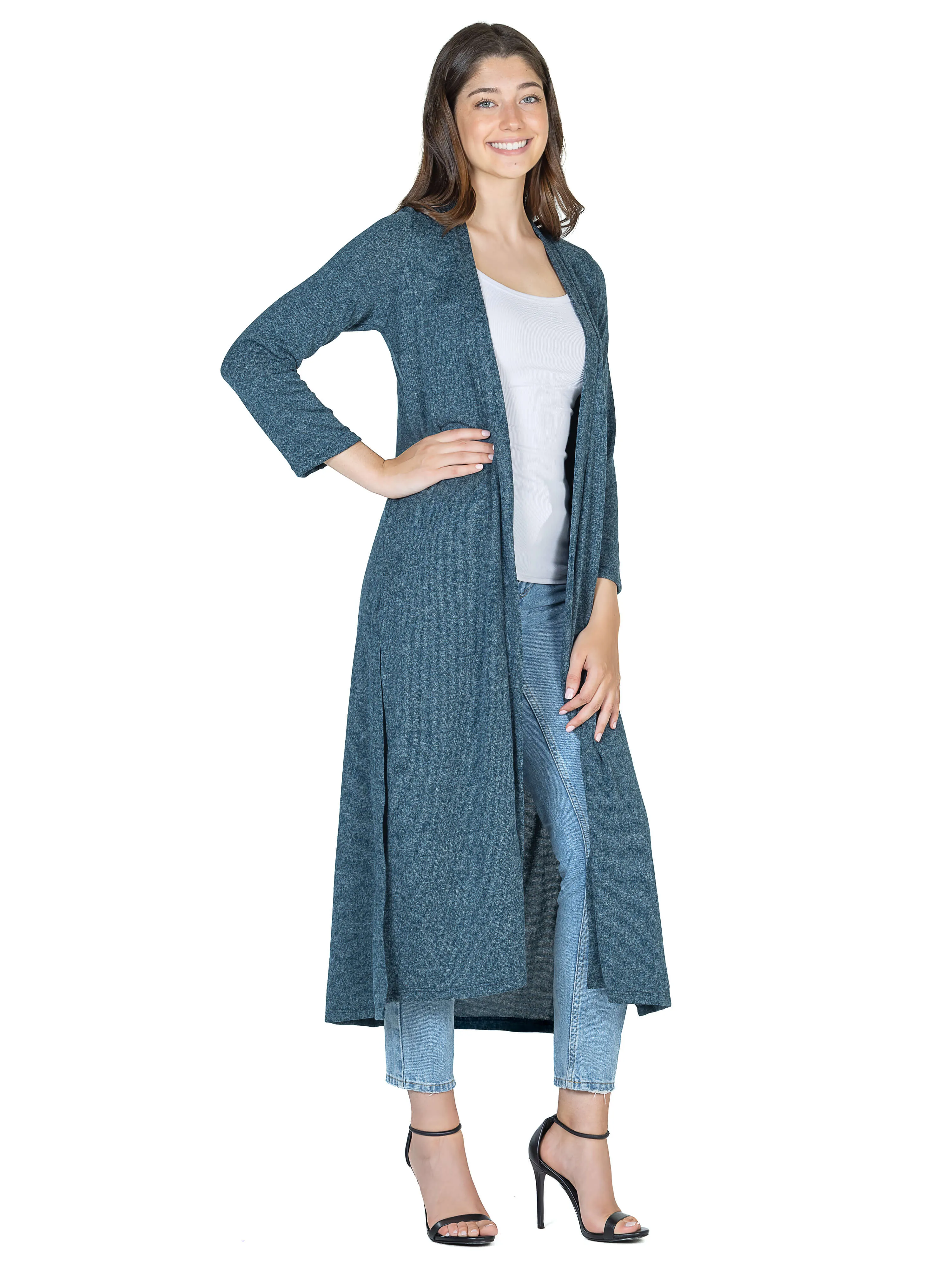 Womens Long Duster Open Front Knit Cardigan