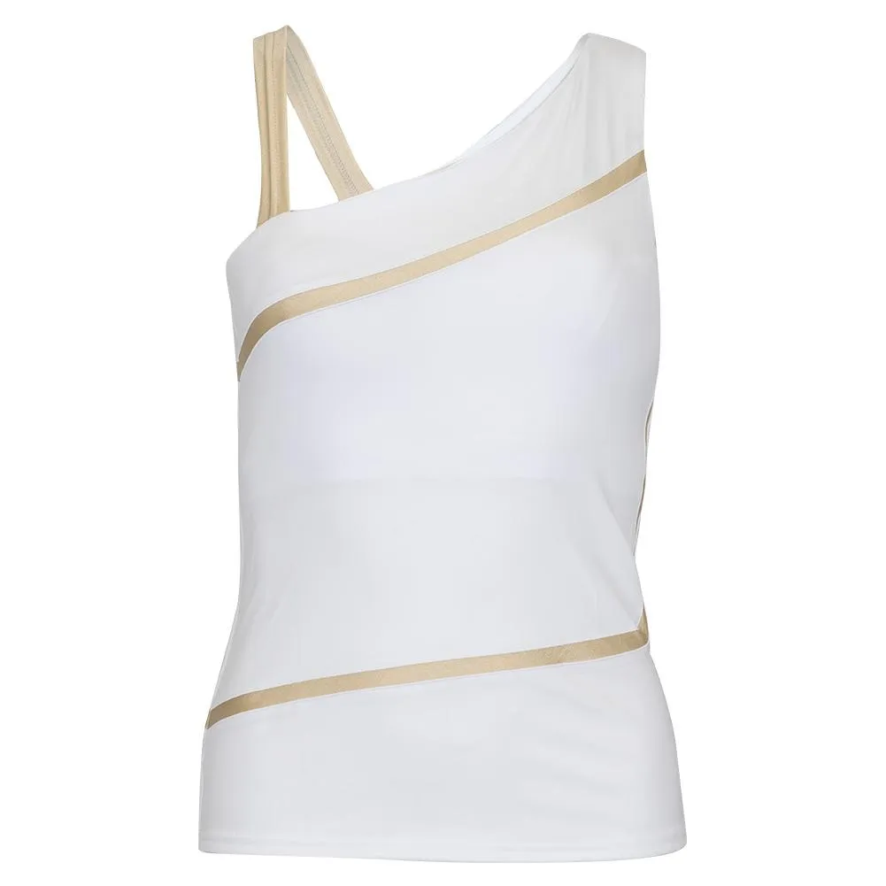 Women`s Off-Shoulder Tennis Tank White and Silver Sand