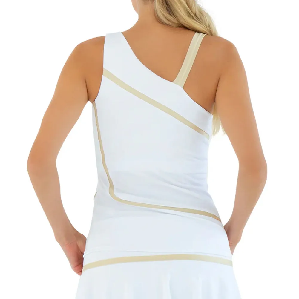 Women`s Off-Shoulder Tennis Tank White and Silver Sand