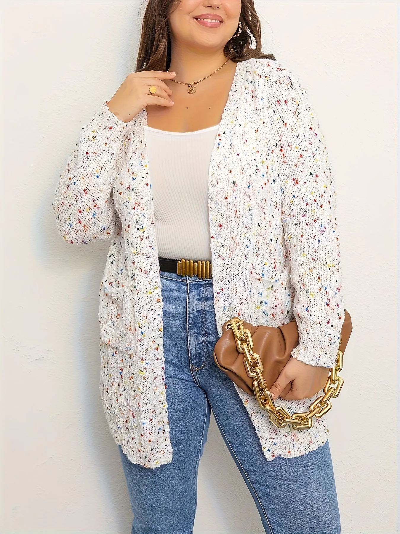 Womens Plus Size Rainbow Dot Long Sleeve Cardigan for Comfort