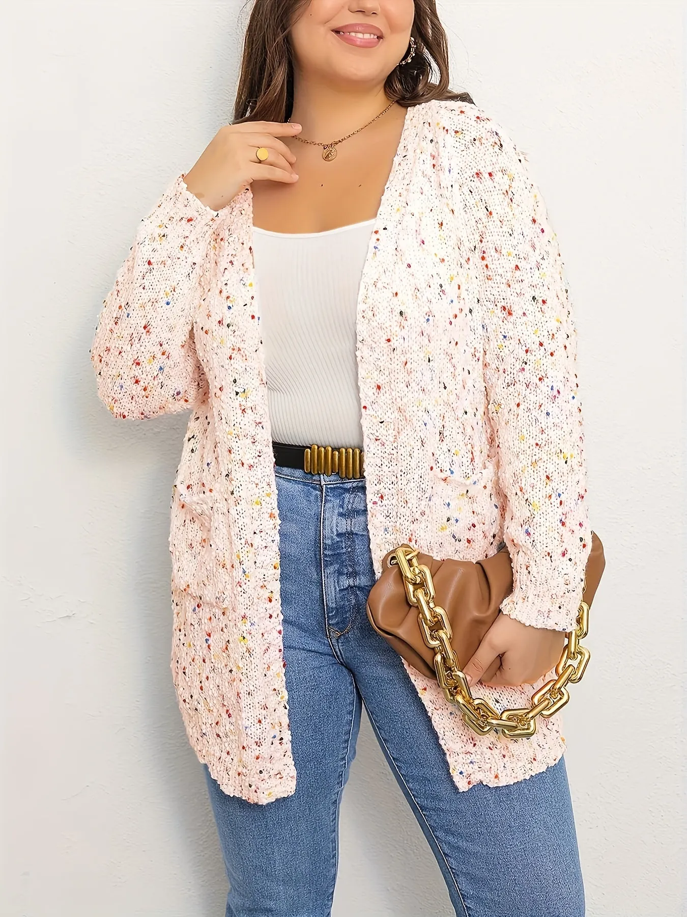 Womens Plus Size Rainbow Dot Long Sleeve Cardigan for Comfort