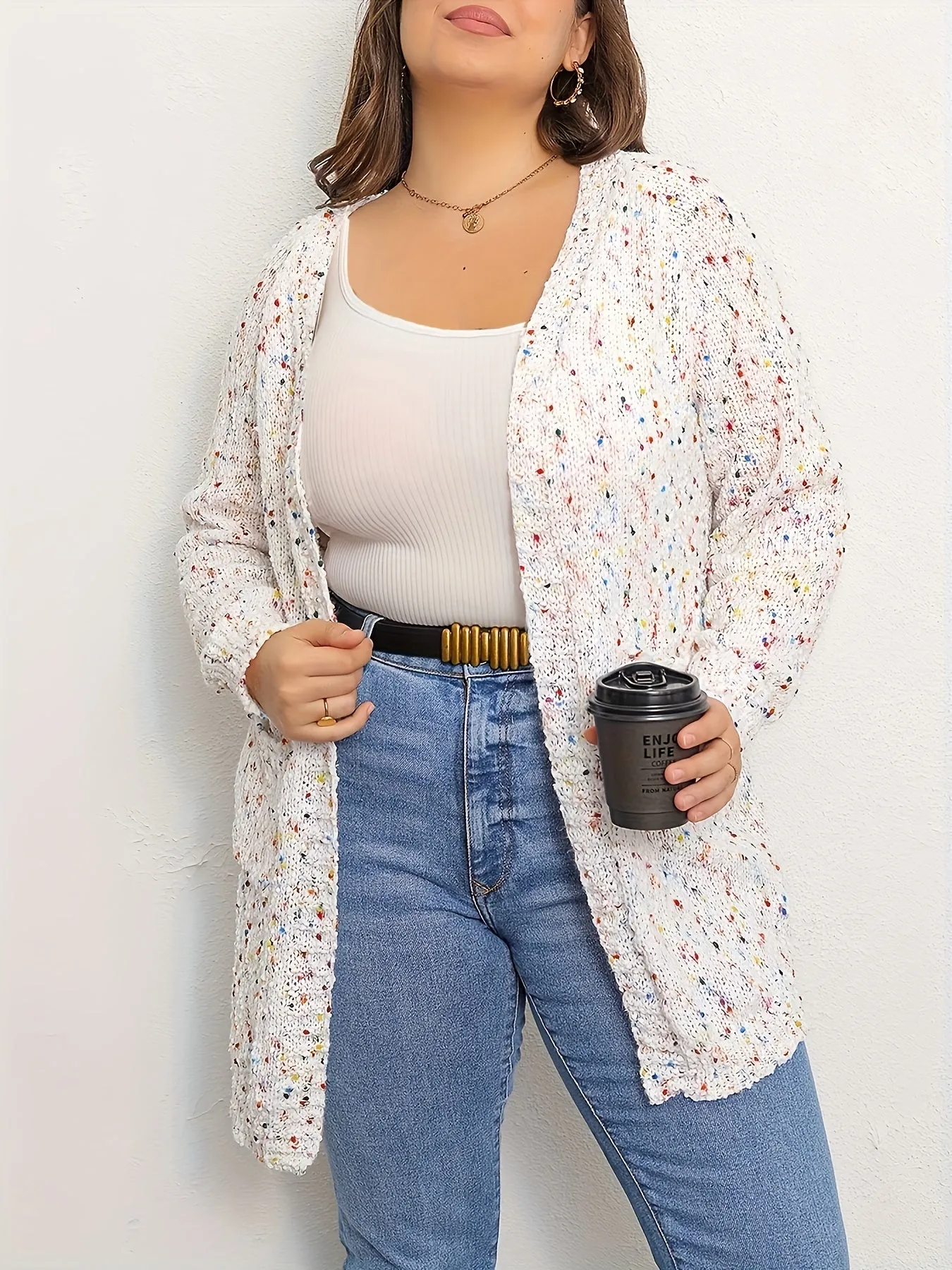 Womens Plus Size Rainbow Dot Long Sleeve Cardigan for Comfort