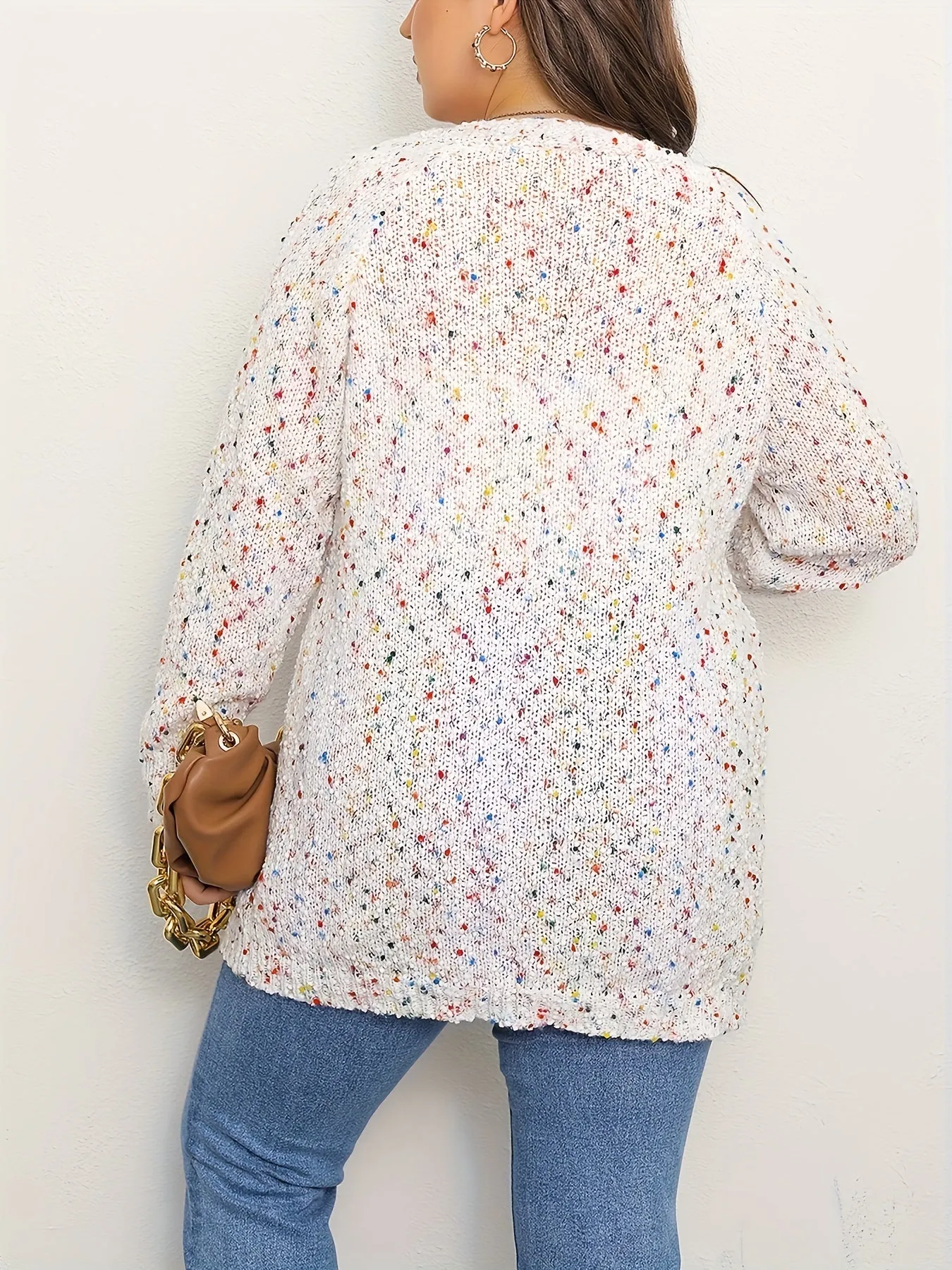 Womens Plus Size Rainbow Dot Long Sleeve Cardigan for Comfort