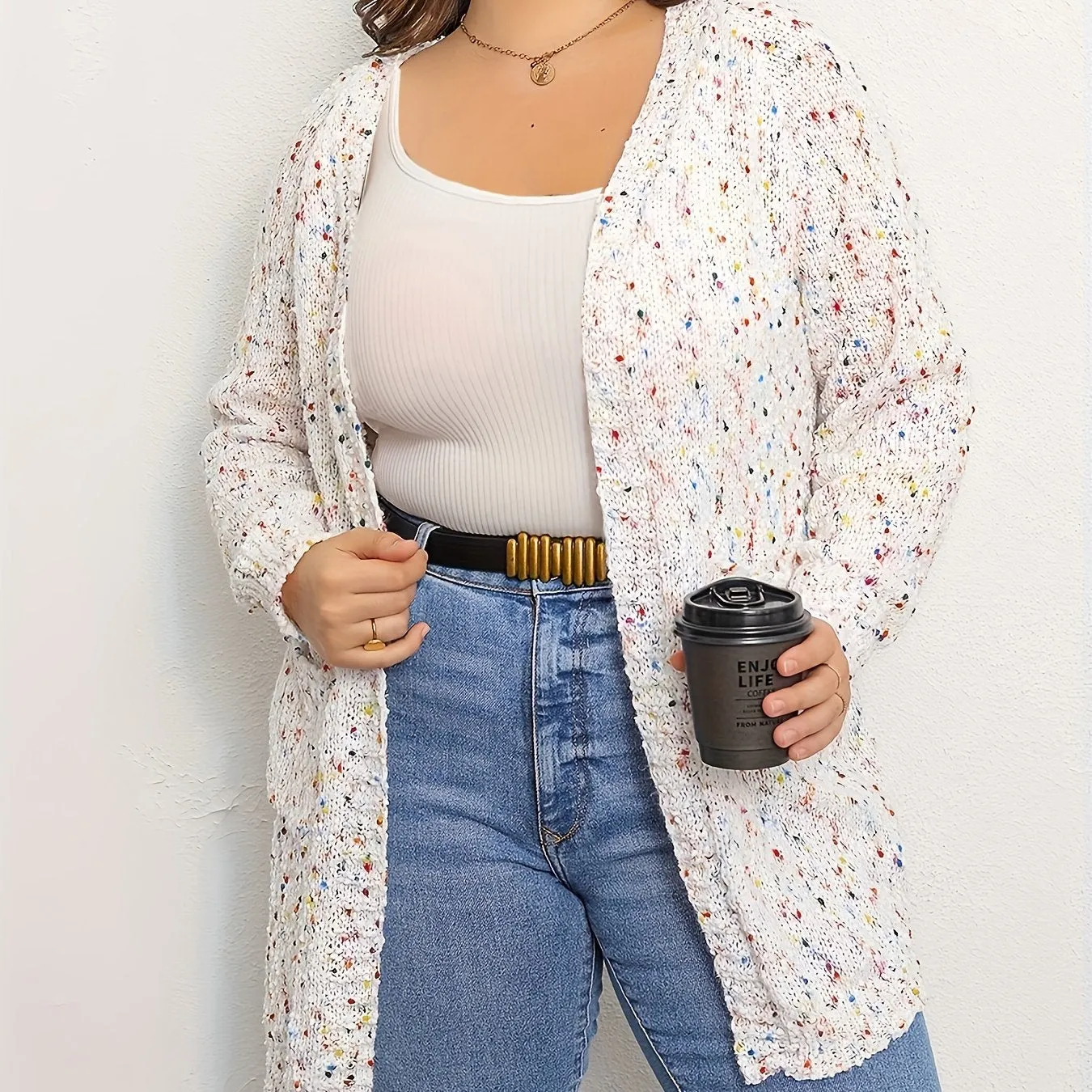 Womens Plus Size Rainbow Dot Long Sleeve Cardigan for Comfort