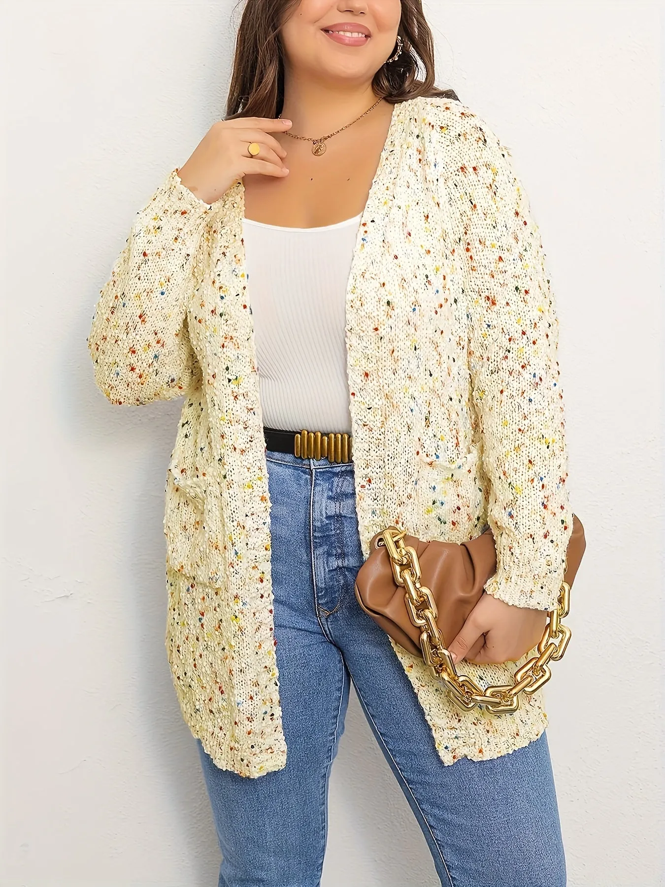 Womens Plus Size Rainbow Dot Long Sleeve Cardigan for Comfort